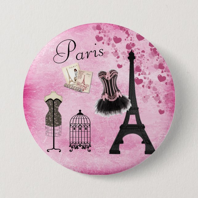 Chic Rosa Paris Eiffel Torn Mode Knapp (Framsida)
