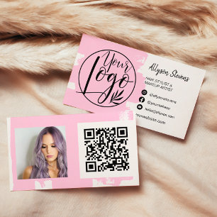 Chic rosa-penselhårsmakeup fotot logotyp qkod visitkort
