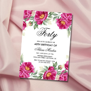 Chic Rosa Peony Blommigt Greenery 40:e födelsedage Inbjudningar