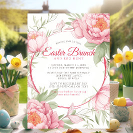 Chic Rosa Peony Blommigt Påsk Brunch och Egg Hunt Inbjudningar