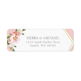 Chic  Rosa Peony Guld Bröllop Returadress Returadress Etikett