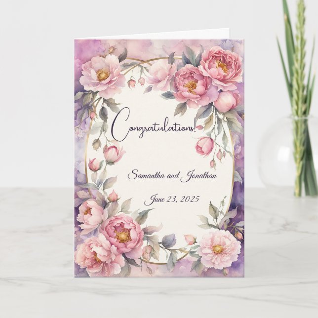 Chic Rosa Peony Oval Ram Bröllop Kort (Framsida)