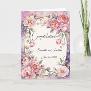 Chic Rosa Peony Oval Ram Bröllop Kort