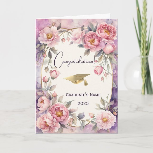 Chic Rosa Peony Oval Ram Studenten Kort (Framsida)