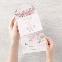 Chic Rosa Peony Sage Hjort Antlers Bröllop