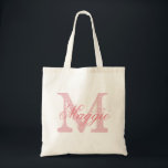 Chic Rosa Personlig namn monogram Tygkasse<br><div class="desc">Kolla in över 100 populära stilar i bröllop tote bags från min butik "Bröllop Tote bags"!</div>