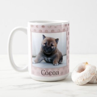 Chic Rosa Polka Dot Pet Photo Kaffemugg