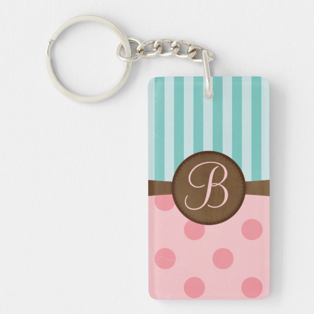 Chic rosa polka dots teal rand monogram (Framsidan)