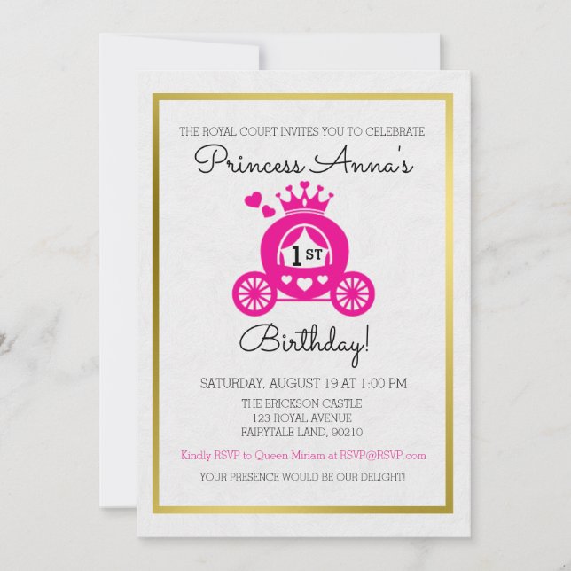 Chic Rosa Princess First Birthday-inbjudan Inbjudningar (Framsida)