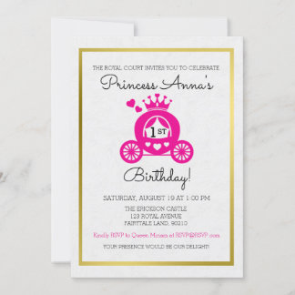 Chic Rosa Princess First Birthday-inbjudan Inbjudningar