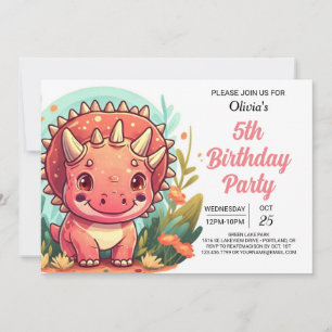 Chic Rosa Printable Dinosaur Girl Birthday Inbjudningar