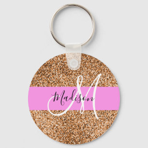 Chic rosa & pumpa glittergnistande monogramnamn nyckelring