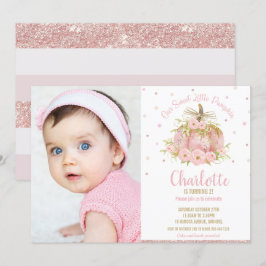 Chic Rosa Pumpkin 1:a födelsedag Flickfoto Inbjudningar