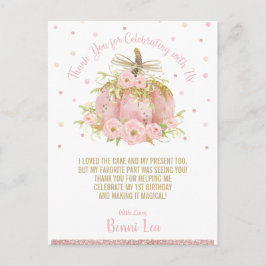 Chic Rosa Pumpkin 1:a födelsedag Party Tack Vykort