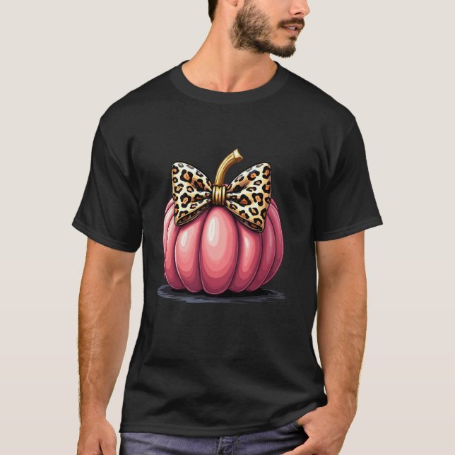 Chic Rosa Pumpkin Coquette Leopard Bow Halloween G T Shirt (Framsida)