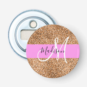 Chic Rosa & Pumpkin Glitter Sparkles Monogram Namn Flasköppnare