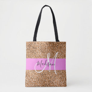 Chic Rosa & Pumpkin Glitter Sparkles Monogram Namn Tygkasse