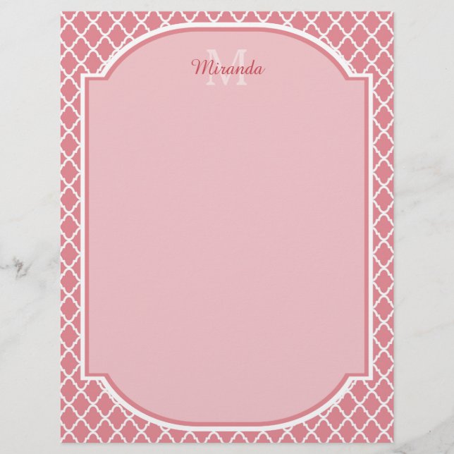 Chic Rosa Quatrefoil Monogram med Namn (Framsida)