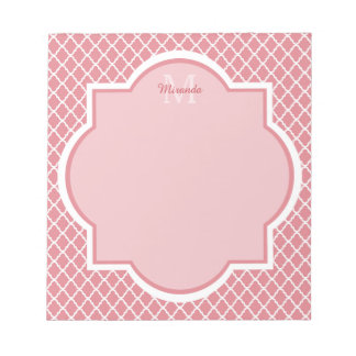 Chic Rosa Quatrefoil Monogram med Namn Anteckningsblock