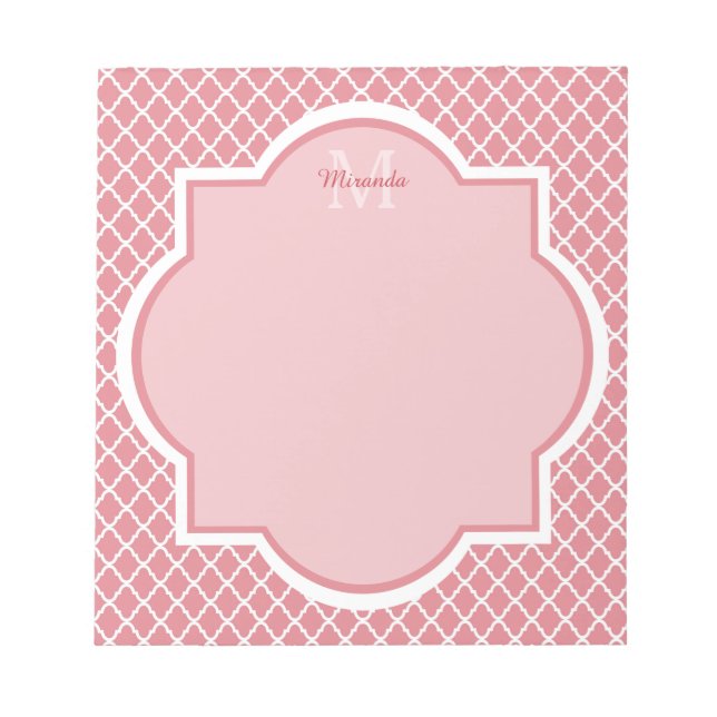Chic Rosa Quatrefoil Monogram med Namn Anteckningsblock (Framsida)
