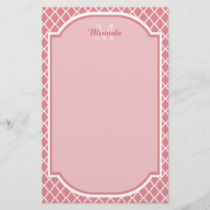 Chic Rosa Quatrefoil Monogram med Namn Brevpapper