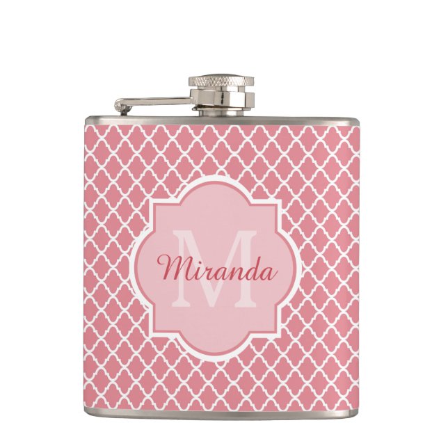 Chic Rosa Quatrefoil Monogram med Namn Fickplunta (Framsidan)