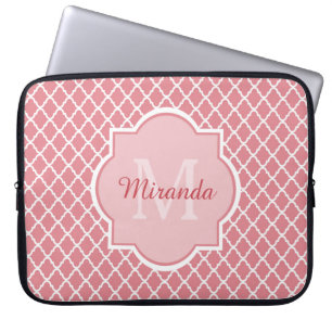 Chic Rosa Quatrefoil Monogram med Namn Laptop Fodral