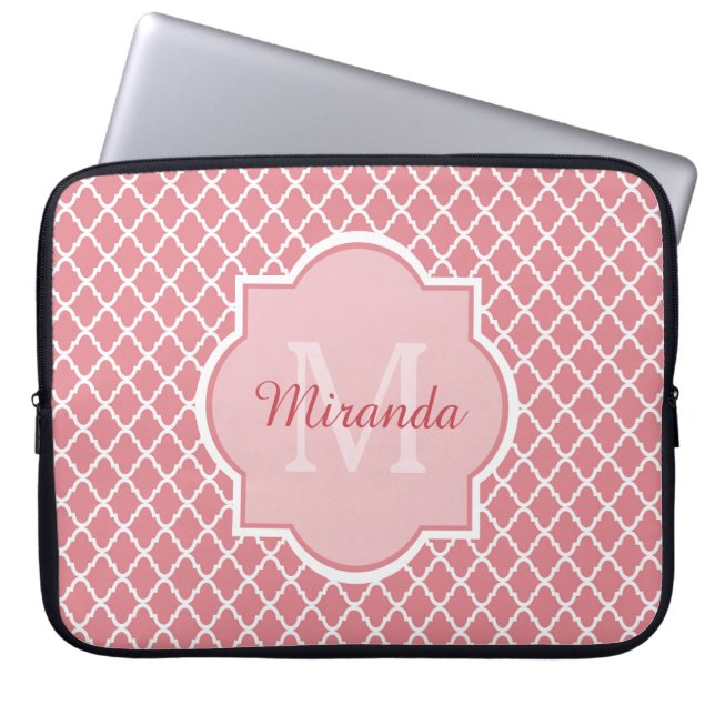 Chic Rosa Quatrefoil Monogram med Namn Laptop Fodral (Framsidan)