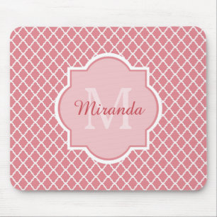Chic Rosa Quatrefoil Monogram med Namn Musmatta