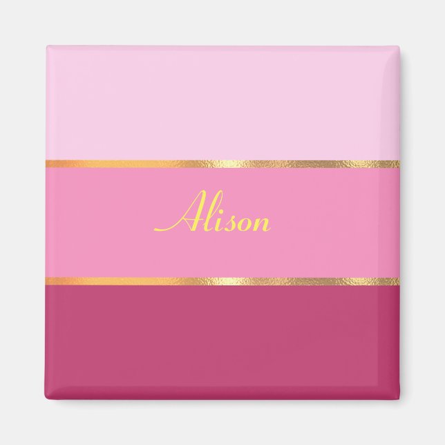 chic rosa rand guld Namn Magnet (Framsidan)