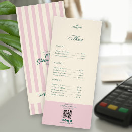 Chic rosa ränder Grön Bageri Logotyp QR Pris Reklamkort