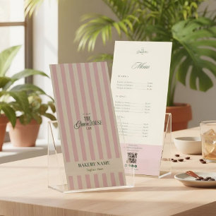 Chic rosa ränder Grön Bageri Logotyp QR Pris Reklamkort