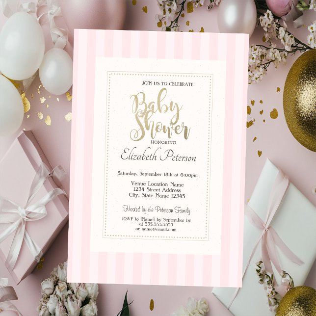 Chic rosa randig baby shower inbjudningar (Skapare uppladdad)