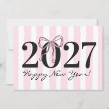 Chic rosa randig rosett 2027 Nyårshälsningskort
