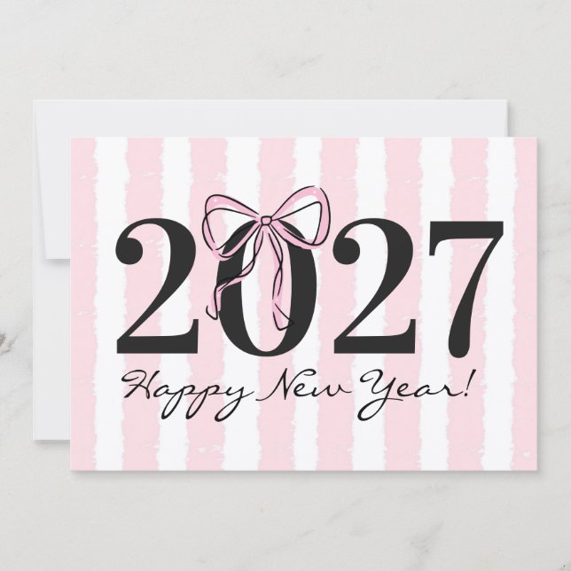 Chic rosa randig rosett 2027 Nyårshälsningskort Anteckningskort (Framsida)