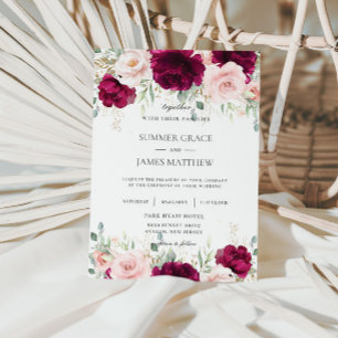 Chic Rosa Raspberry  Rosa Blommigt Bröllop Inbjudningar