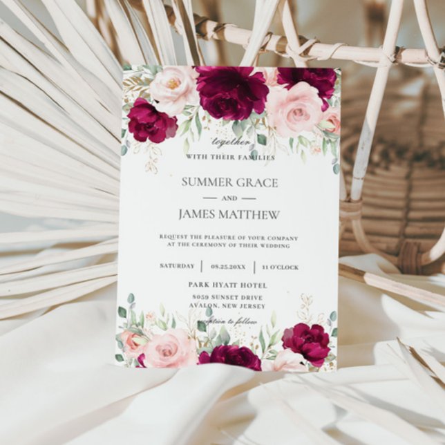 Chic Rosa Raspberry  Rosa Blommigt Bröllop Inbjudningar (Skapare uppladdad)
