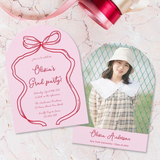 Chic Rosa Red Hand plockade Bow Photo Arch Student Inbjudningar (Skapare uppladdad)