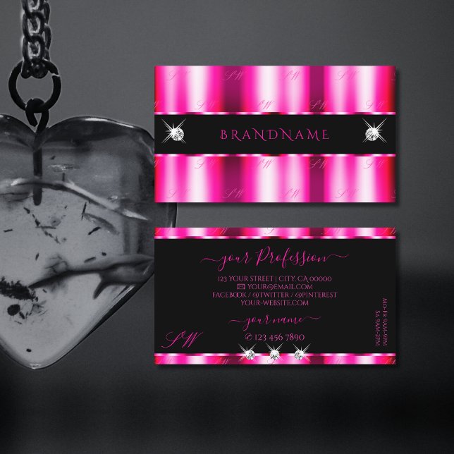 Chic Rosa Red Ombre Black Gnistra Jewels Initialer Visitkort (Skapare uppladdad)