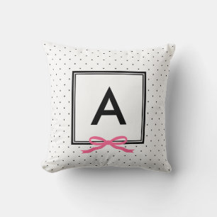 Chic Rosa Ribbon Polka Dot Mönster Monogram Kudde
