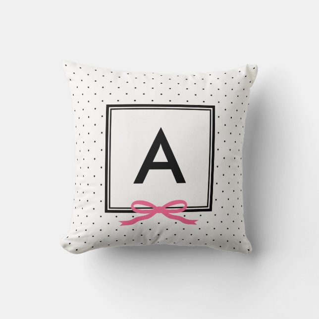 Chic Rosa Ribbon Polka Dot Mönster Monogram Kudde (Framsida)