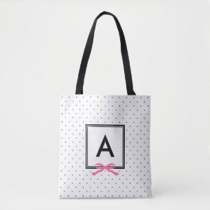 Chic Rosa Ribbon Polka Dot Mönster Monogram Tygkasse