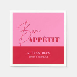Chic Rosa Röd Bon Appétit Script Födelsedag Pappersservett