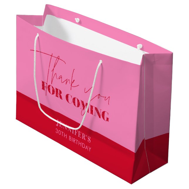 Chic Rosa Röd Script Födelsedag Tack (Framsidan Vinklad)