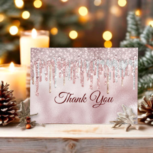 Chic rosa rodnad guld glitter droppar tack kort