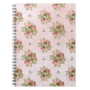 Chic rosa romantisk flickaktig vintage rosor blom- anteckningsbok