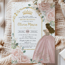 Chic Rosa ros Blommigt Princess Quinceañera