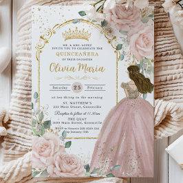 Chic  Rosa ros Blommigt Princess Quinceañera Inbjudningar