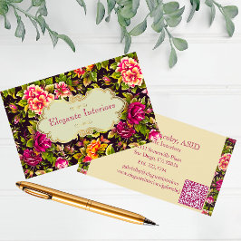 Chic Rosa ros Blommigt QR-kodAffärskort Visitkort