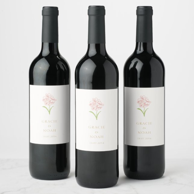 Chic  Rosa ros-etikett för Vin vid Bröllop Vinflaska Etikett (Flaskor)